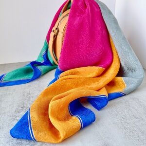 Vintage 80s Albert Nipon Silk Scarf Square 30” Colorblock Floral Geometric NWT